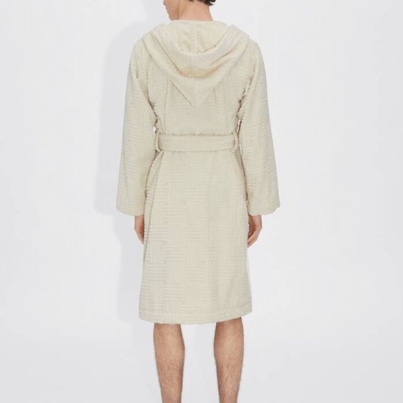 Bottega Veneta Intrecciato Cotton Terry Bath Robe White w/hood 656097 Italy - Picture 3 of 5